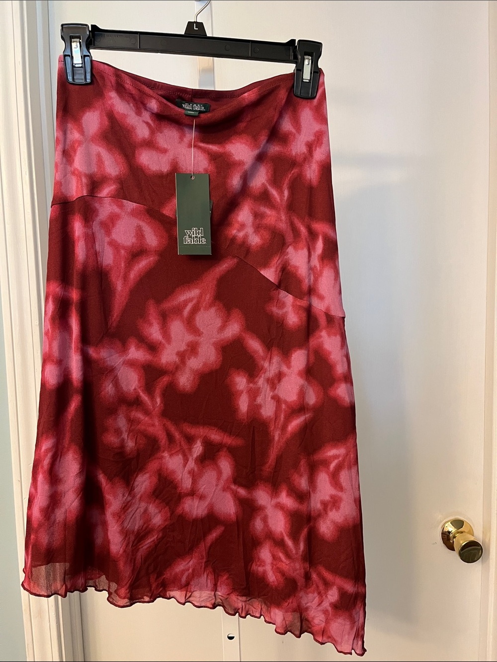 wild fable Burgundy and Pink Tie-Dye Midi Skirt